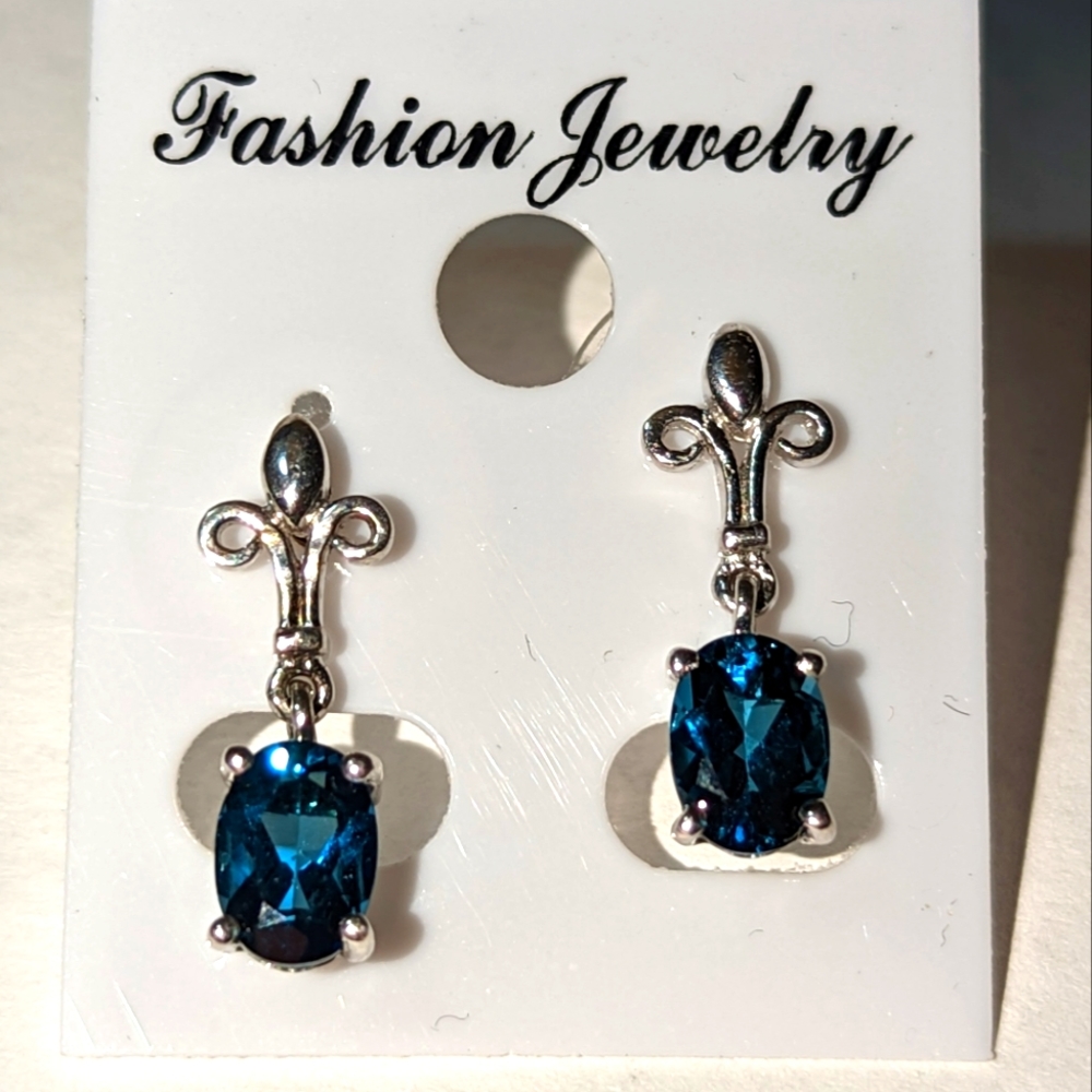 Deep London blue topaz earrings